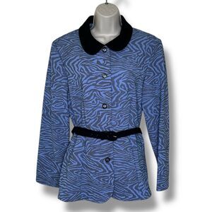 Vintage Ronni Nicole Blue Black Button Front Belted Jacket Blazer Women Size 16